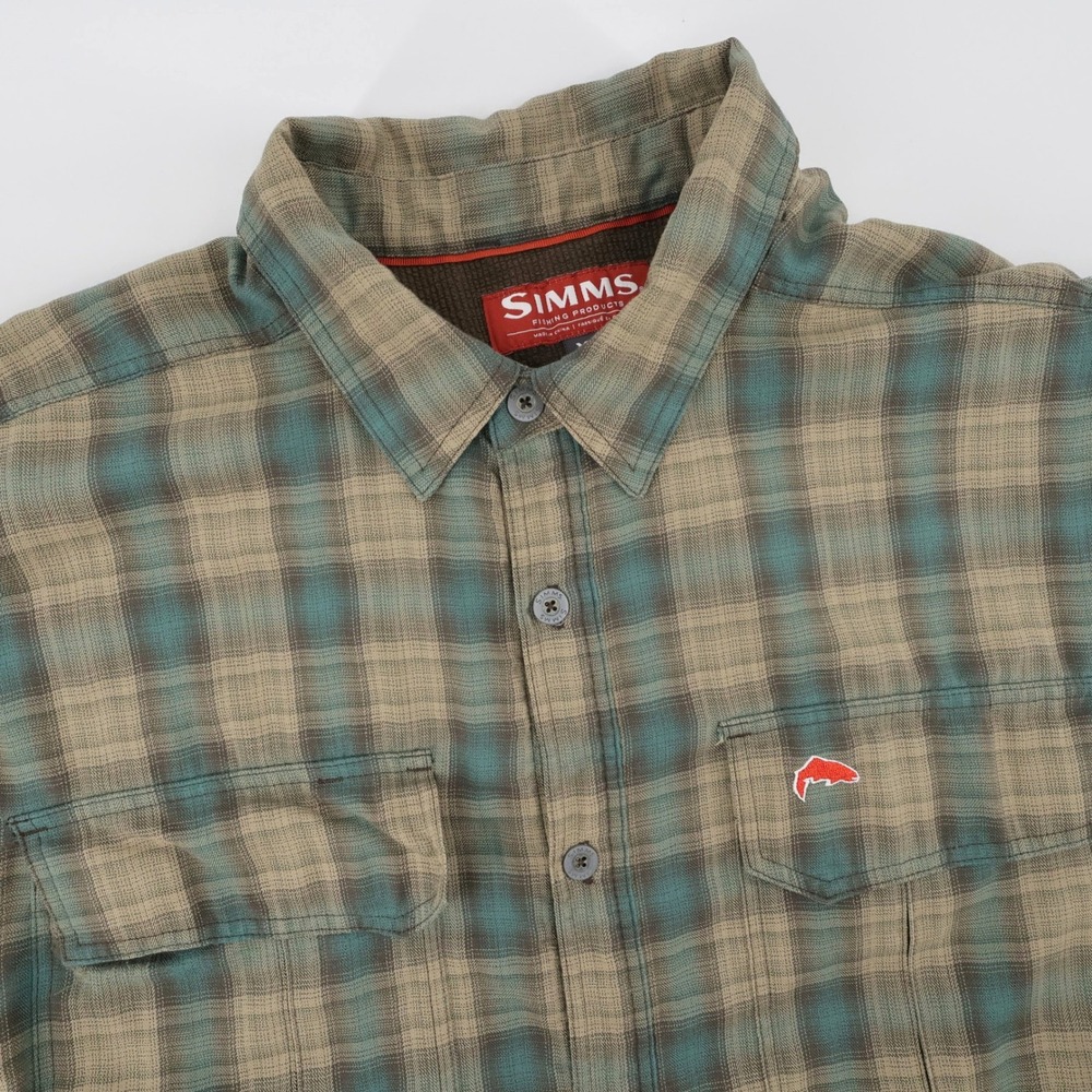 Simms Waffle Lined Plaid Fishing Shirt Brown Long Sleeve Mens XL Shirt Shacket